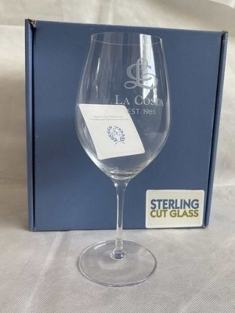 Pair of Vintage La Costa Resort Sterling Cut Glass Stemmed Wine Glasses NIB Rare